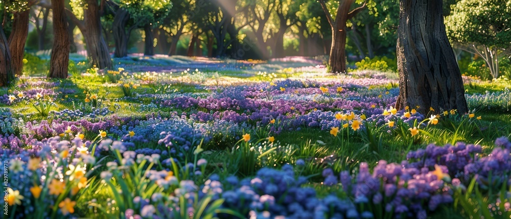 Wall mural field of bright flowers