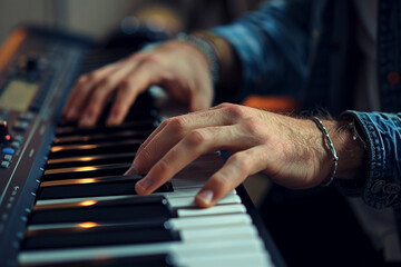 Obraz premium Close up image of person playing piano making music made by generative ai technology