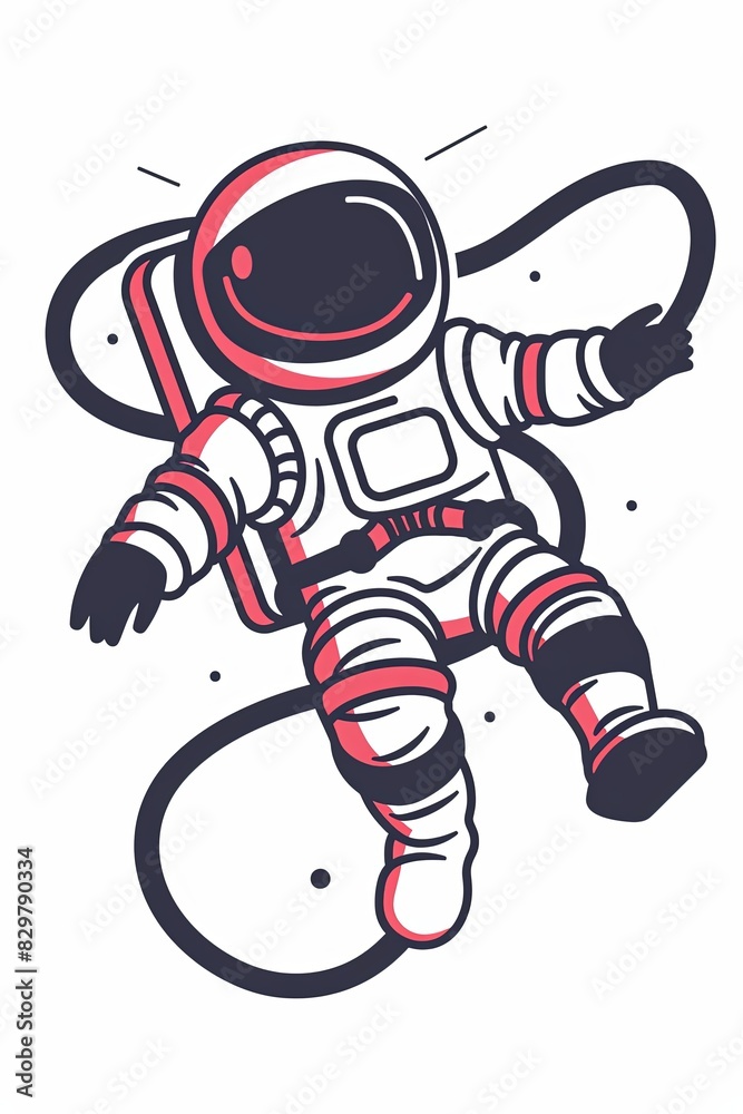 Canvas Prints a cartoon astronaut is floating in space with a red and blue rope