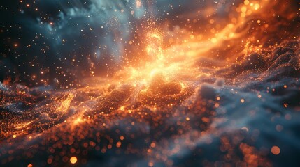 High-definition image of sparkling fire-like particles creating a dynamic and vivid abstract scene