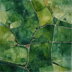 green watercolor paint abstract fields top view background, textured farm lands, eco wallpaper