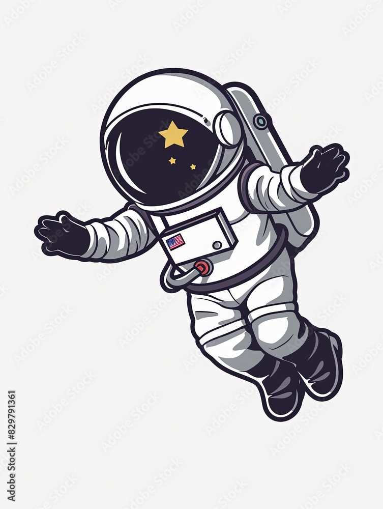 Canvas Prints a cartoon astronaut is floating in space with a star on his helmet