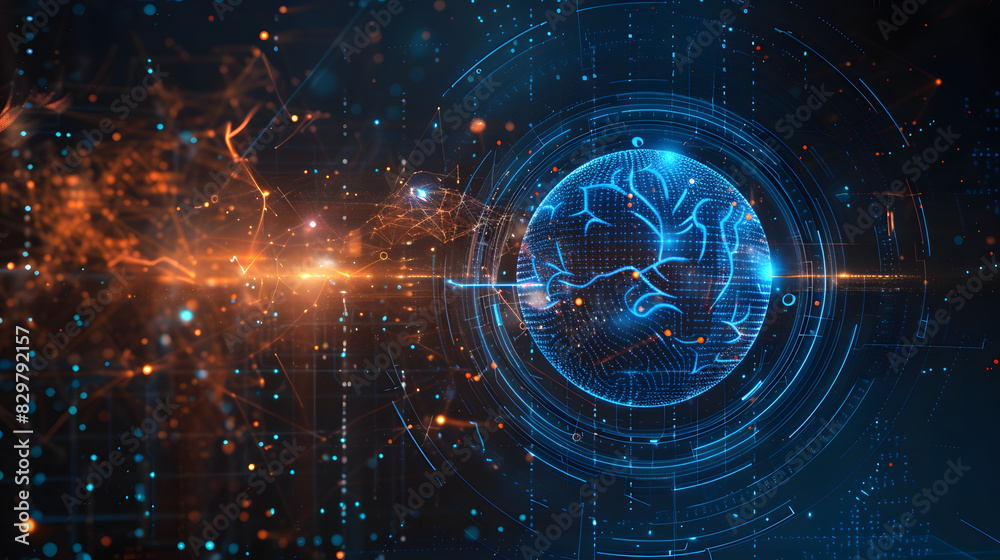 Poster global communication and connection with artificial intelligence concept background