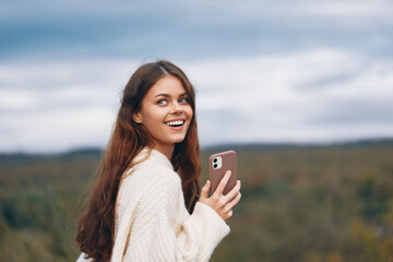 Mountain Woman: A Smiling Tourist's Selfie, Embracing the Freedom of Nature and Technology...