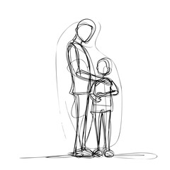 Sketch of Father and Sone standing with minimalist pen doodle
