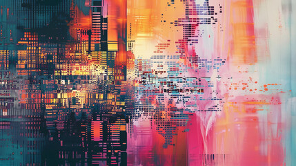 Pixelated abstraction reminiscent of digital glitch art