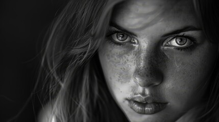 Fototapeta premium Her unwavering stare speaks volumes, conveying determination and resolve without uttering a word.