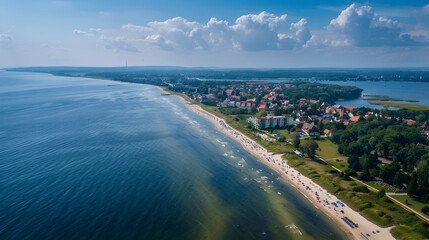 aerial view of beach and city