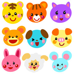 Set of cute animal faces