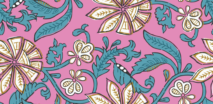 Indian Floral Seamless Pattern All over print Vector Illustration