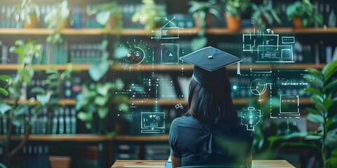 Obraz premium Online education technology banner with digital courses and elearning background. Concept Online Education, Technology, Digital Courses, E-Learning, Banner Design