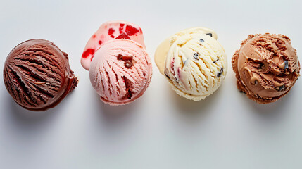 Four of different delicious ice creams on white background
