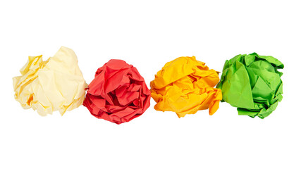 crumpled colorful paper ball on white background
