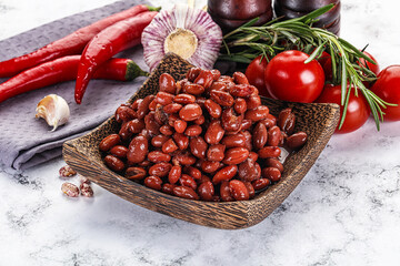 Red canned beans in the bowl