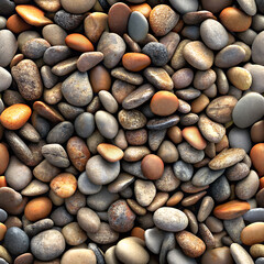 seamless pattern featuring smooth, rounded river stones in various earthy tones