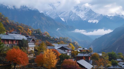 The distant mountains provided a majestic background to the quaint little village, adding to its charm and allure.