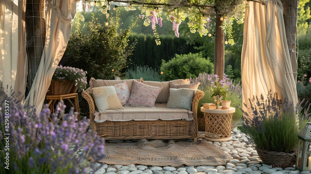 Poster wooden sofa with pillows