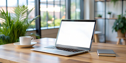 Blank laptop display on a table