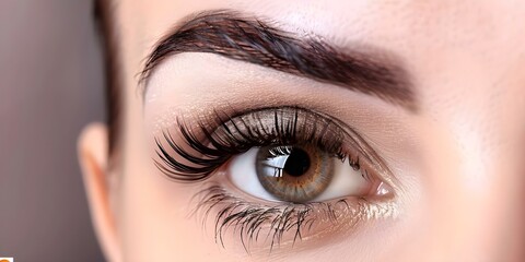 Obraz premium Macro shot of womans eye with long eyelashes showcasing beauty and elegance. Concept Beauty Photography, Macro Photography, Eye Portraits, Long Eyelashes, Elegance Shot