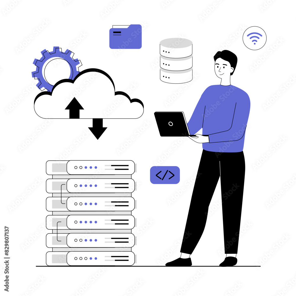 Wall mural saas concept, software as a service. cloud computing and storage, online subscription to programs. v
