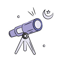 Telescope use to see eid moon, ready to use doodle icon of telescope