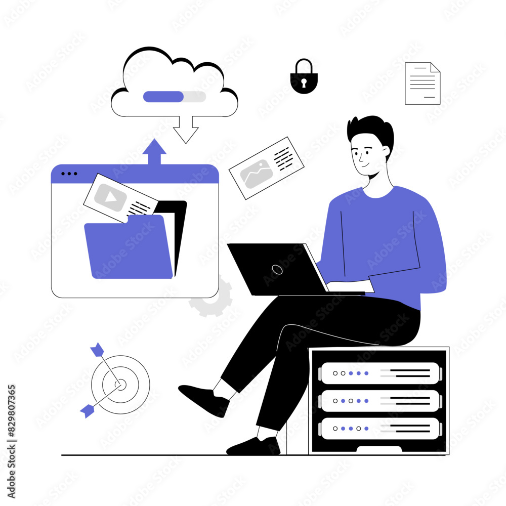 Wall mural saas concept, software as a service. cloud computing and storage, online subscription to programs. v