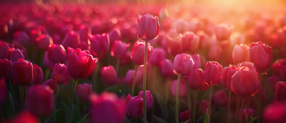 Tulip Field, Blooming tulips in a field, Spring and Color, Floral Beauty 