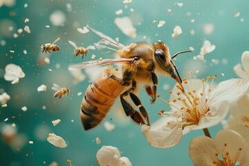 Abejas fabricando miel ecológica, movimiento, impacto visual, sostenible, productos artesanales y naturales