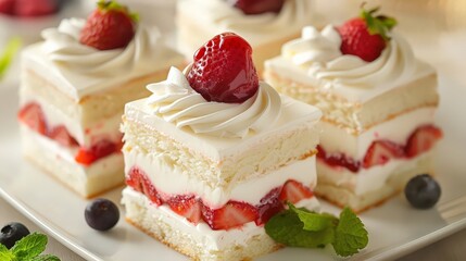 Whipped cream, fruit compote, and frosting adorn these delectable treats, adding a touch of elegance to every slice.