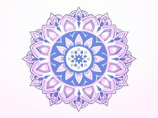 Elegant pastel mandala design with intricate details in shades of pink and blue on a light background. Perfect for decor and meditation.