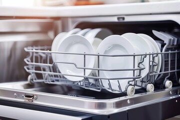 Efficient dishwasher in modern kitchen  perfect blend of technology and functionality