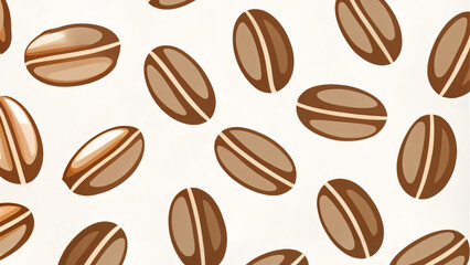 Brown roasted coffee beans scattered across a surface in a close-up view