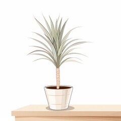Illustration of a potted palm plant on a wooden table with a white background, perfect for interior decor and botanical themes.