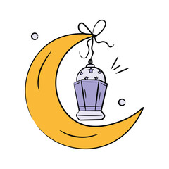 Lantern hanging with moon concept of islamic decoration icon