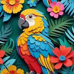 Fototapeta premium Origami parrot on a flower