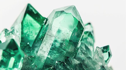 White background with green crystal gemstone