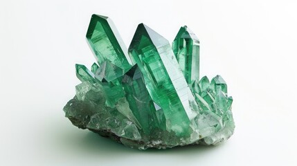 Green crystal gemstone isolated on white background