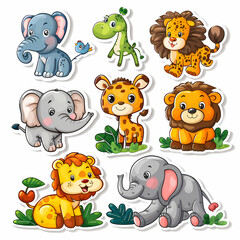 Fototapeta premium a Set Cute African animals on a White Canvas Sticker,vector image