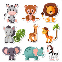 Naklejka premium a Set Cute African animals on a White Canvas Sticker,vector image