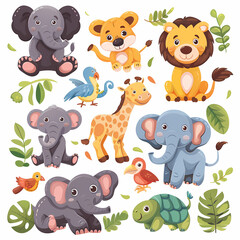 a Set Cute African animals on a White Canvas Sticker,vector image