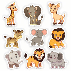 a Set Cute African animals on a White Canvas Sticker,vector image