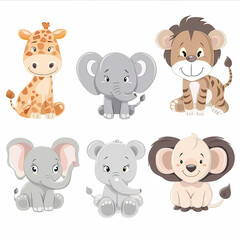 a Set Cute African animals on a White Canvas Sticker,vector image