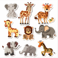 Fototapeta premium a Set Cute African animals on a White Canvas Sticker,vector image