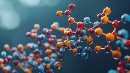 A 3D illustration of a polymer molecule, showcasing its long chain structure and repeating units.