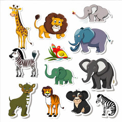 a Set Cute African animals on a White Canvas Sticker,vector image