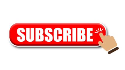 Hand cursor clicking on red subscribe button. Subscribe button. Hand pointer icon. Subscription service. Social media concept. Streaming video. Play button vector icon. Vector graphic.