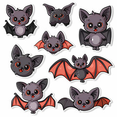 Fototapeta premium a Set Cute Bat on a White Canvas Sticker,vector image