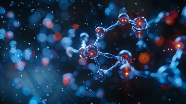A close-up of a nitrogen molecule, showing its structure and the arrangement of its atoms, against a dark background to highlight its intricate details.