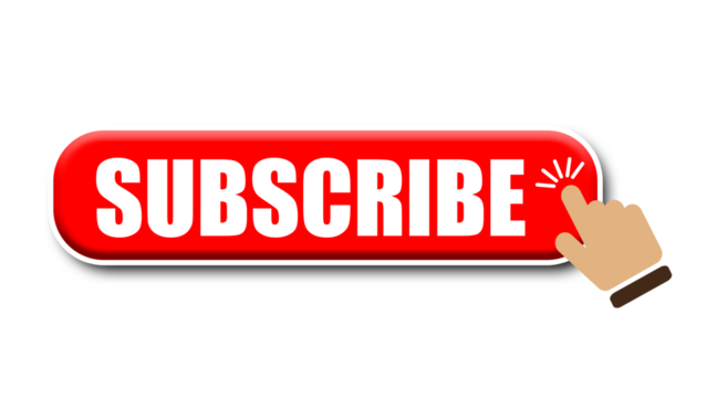 Hand cursor clicking on red subscribe button. Subscribe button. Hand pointer icon. Subscription service. Social media concept. Streaming video. Play button vector icon. Vector graphic.