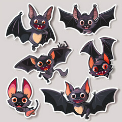 a Set Cute Bat on a White Canvas Sticker,vector image